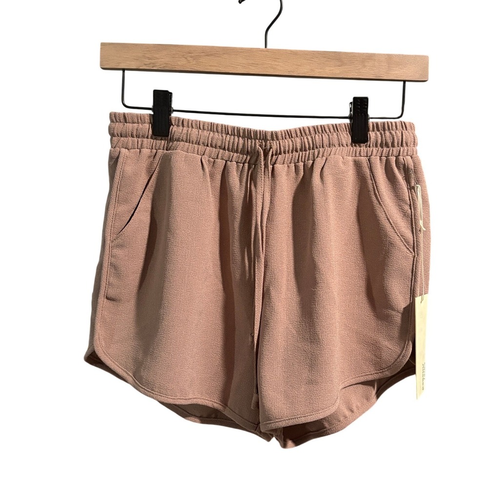 Cover Stitched Taupe Shorts Elastic Waist Drawstring- Small‎